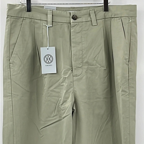 Amendi Gunnar in Green Organic Cotton Pleat Front Button Fly Pants - NEW Size 34 - Picture 2 of 11